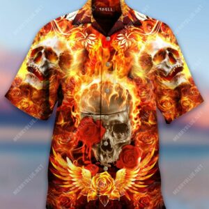 Flaming Rose Skull Hawaiian Shirt