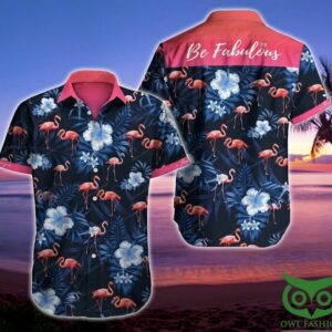 Flamingo Be Fabulous Floral Blue And Pink Hawaiian Shirt