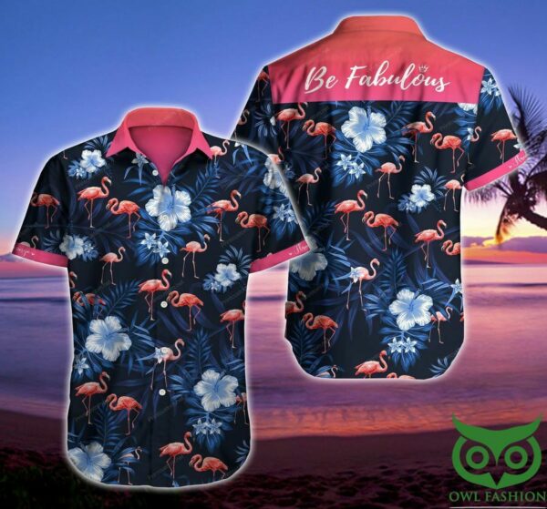 Flamingo Be Fabulous Floral Blue And Pink Hawaiian Shirt