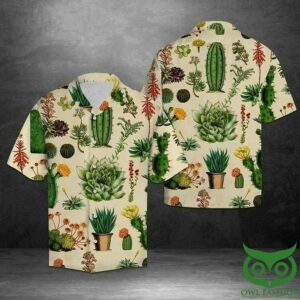 Flower Cactus Green And Beige Hawaiian Shirt