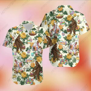 Happy Easter Bunny Bigfoot Hunting Eggs Hawaiian Shirt