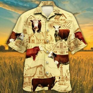 Hereford Cattle Lovers Farm Hawaiian Shirt