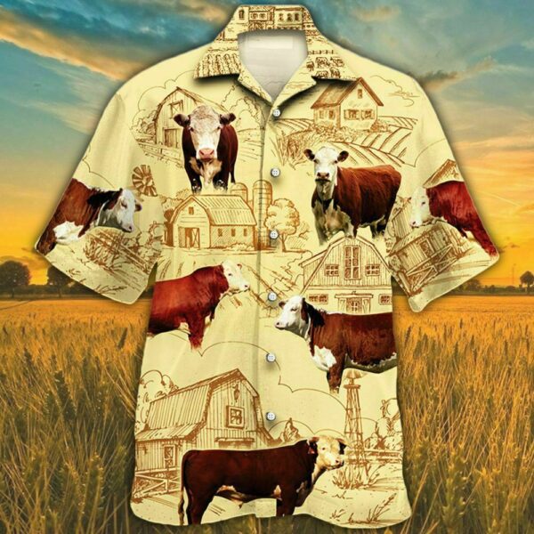 Hereford Cattle Lovers Farm Hawaiian Shirt