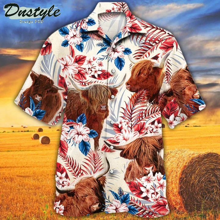 Highland Cattle Lovers American Flag Hawaiian Shirt