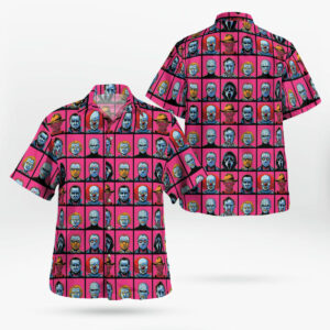 Horror Characters Face Pink Hawaiian Shirt