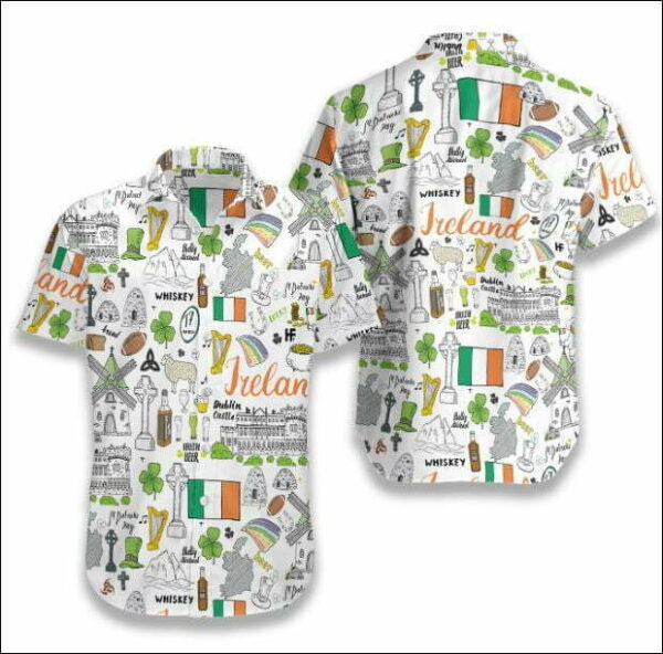 I Love Ireland Doodle Hawaiian Shirt