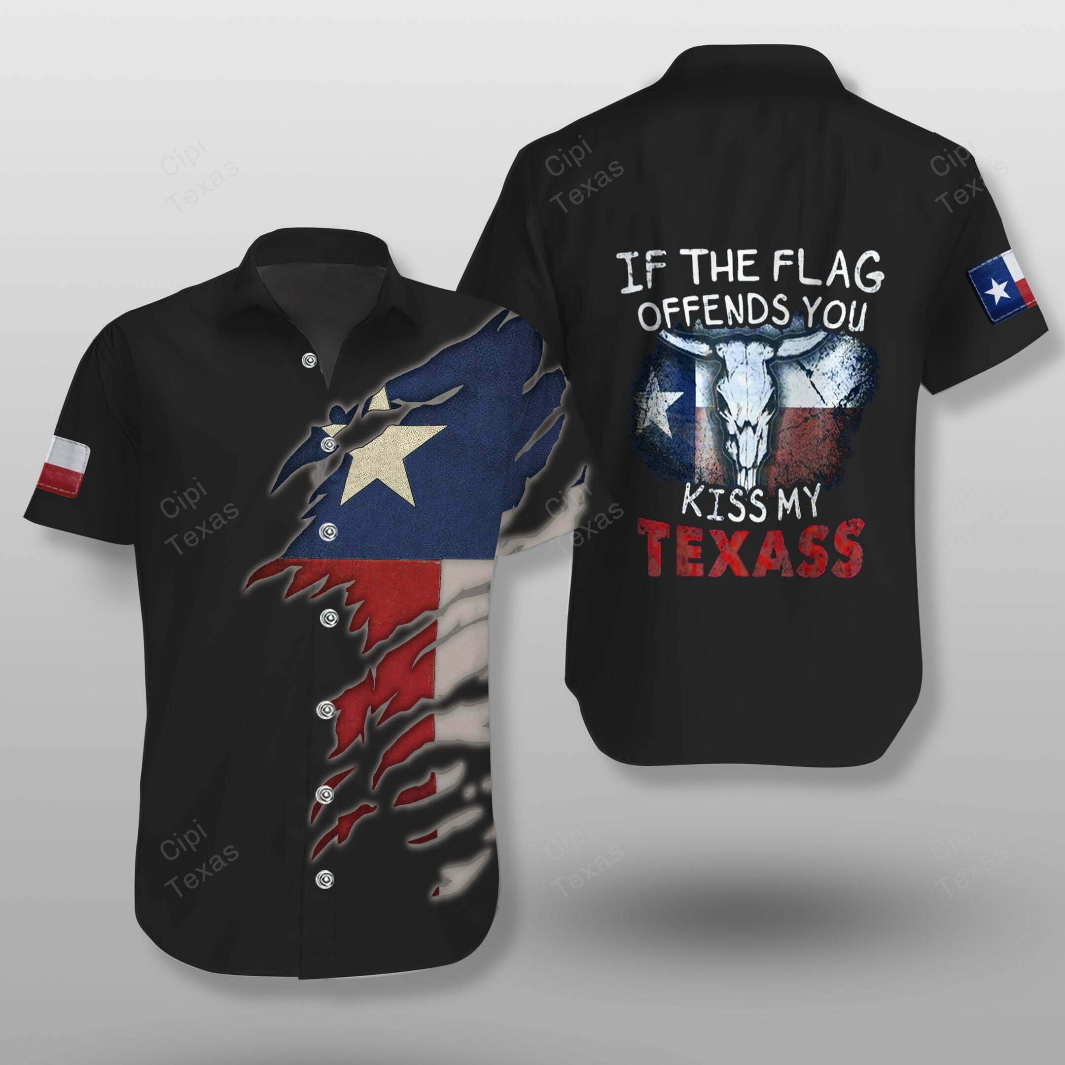 If The Flag Offends You Kiss My Texas Black Hawaiian Shirt