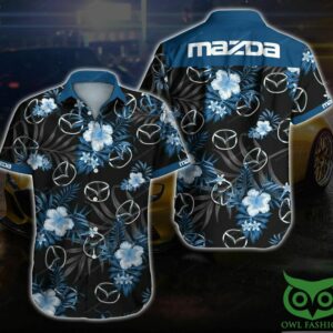 Mazda Car Blue Floral Black Hawaiian Shirt