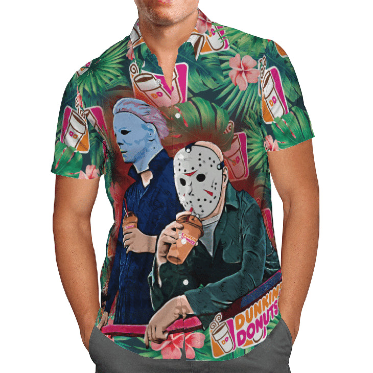 Michael Myers And Jason Voorhees Dunkins Donut Hawaiian Shirt