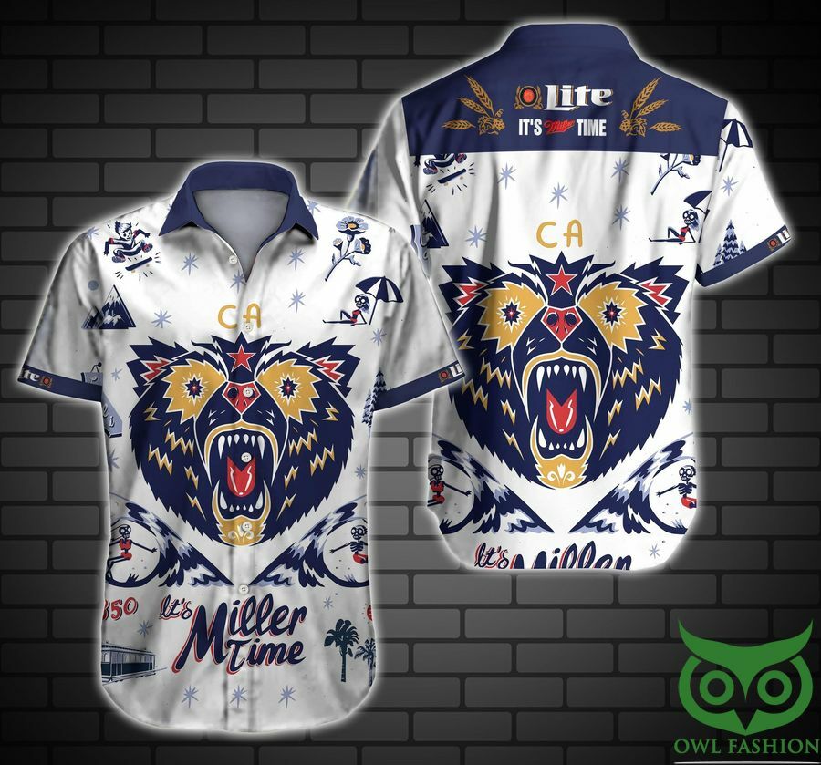 Miller Lite Dark Blue And White Hawaiian Shirt