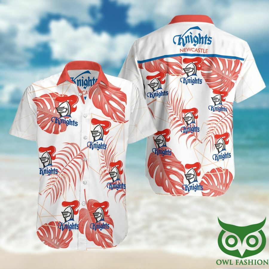 Newcastle Knights Red Leaves White Hawaiian Shirt