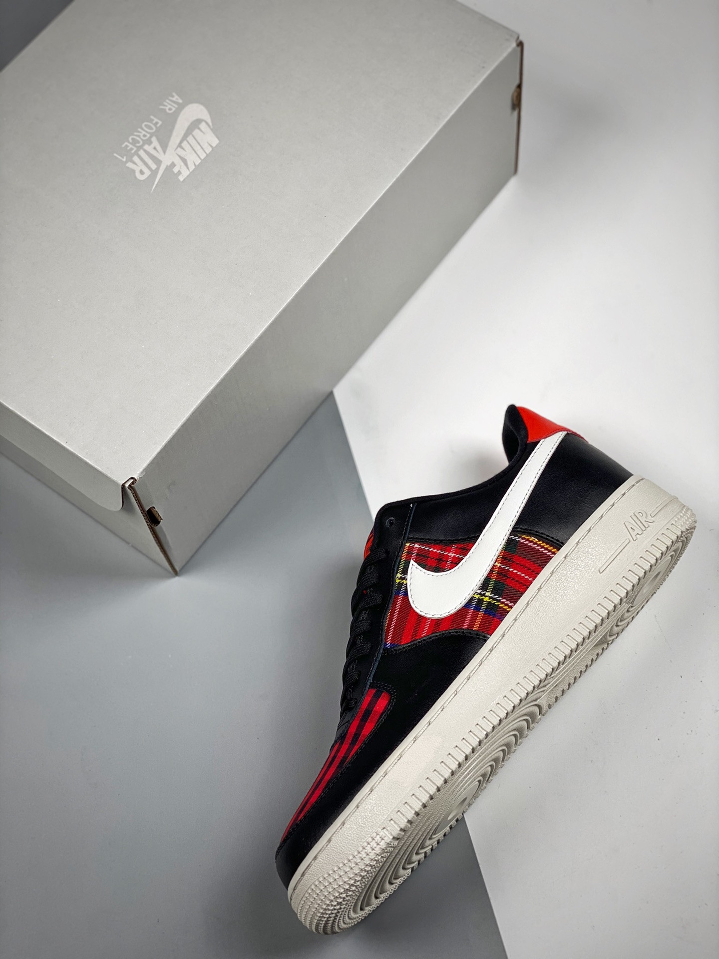 Nike Air Force 1 Low Flannel Black White-Habanero Red For Sale