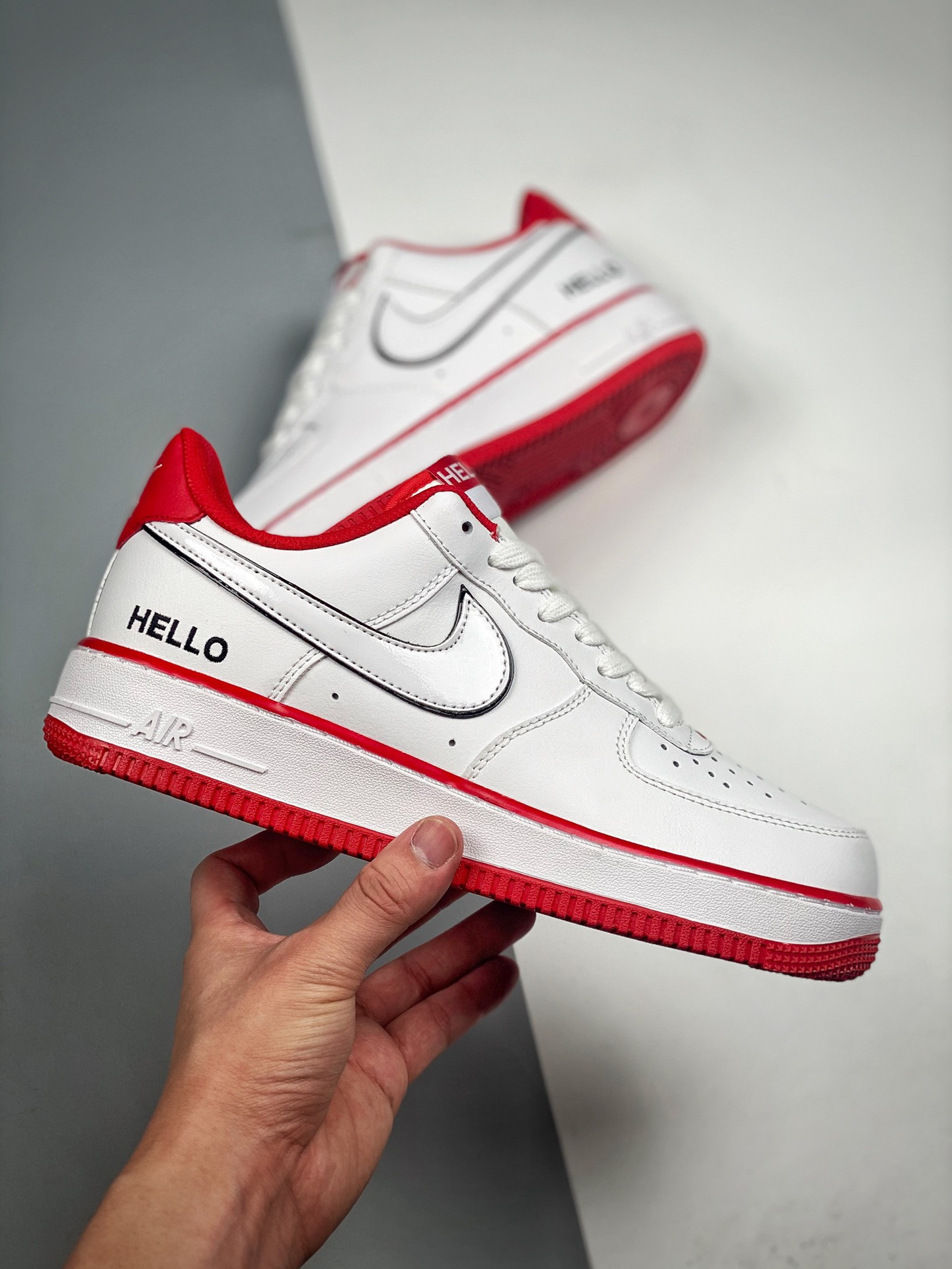 Nike Air Force 1 Low HELLO White University Red Black For Sale