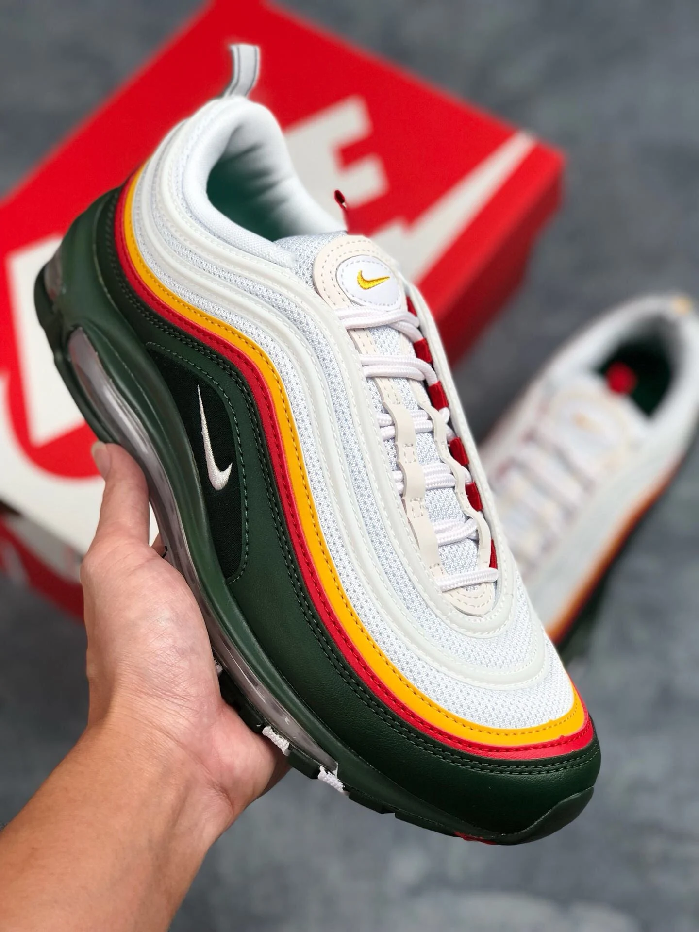 Nike Air Max 97 SE White Dynamic Yellow-Evergreen On Sale