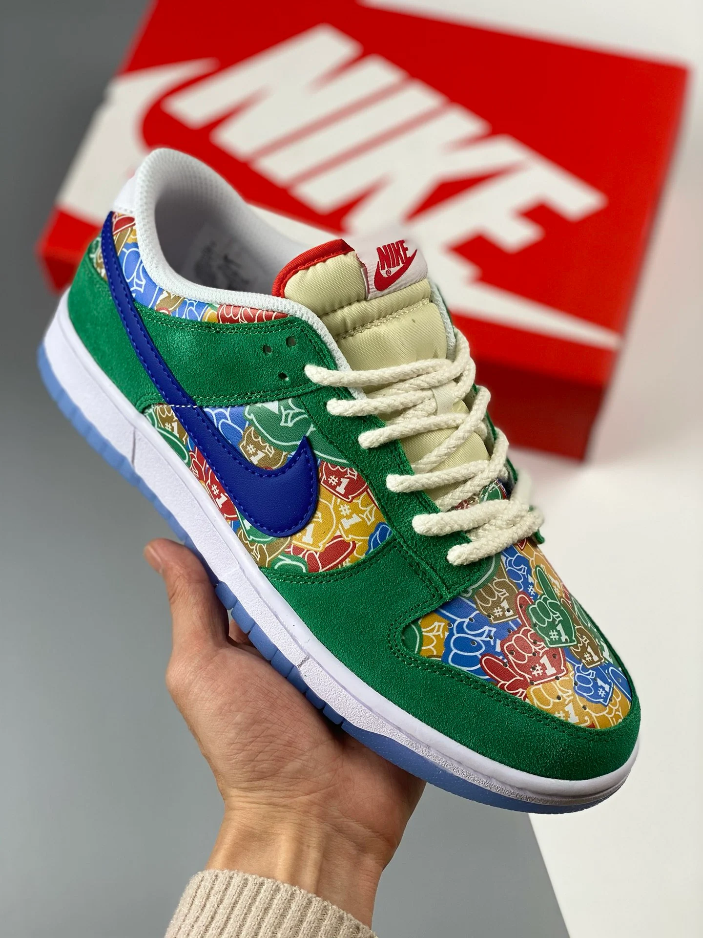 Nike Dunk Low Foam Finger Stadium Green Old Royal-White-University Red For Sale