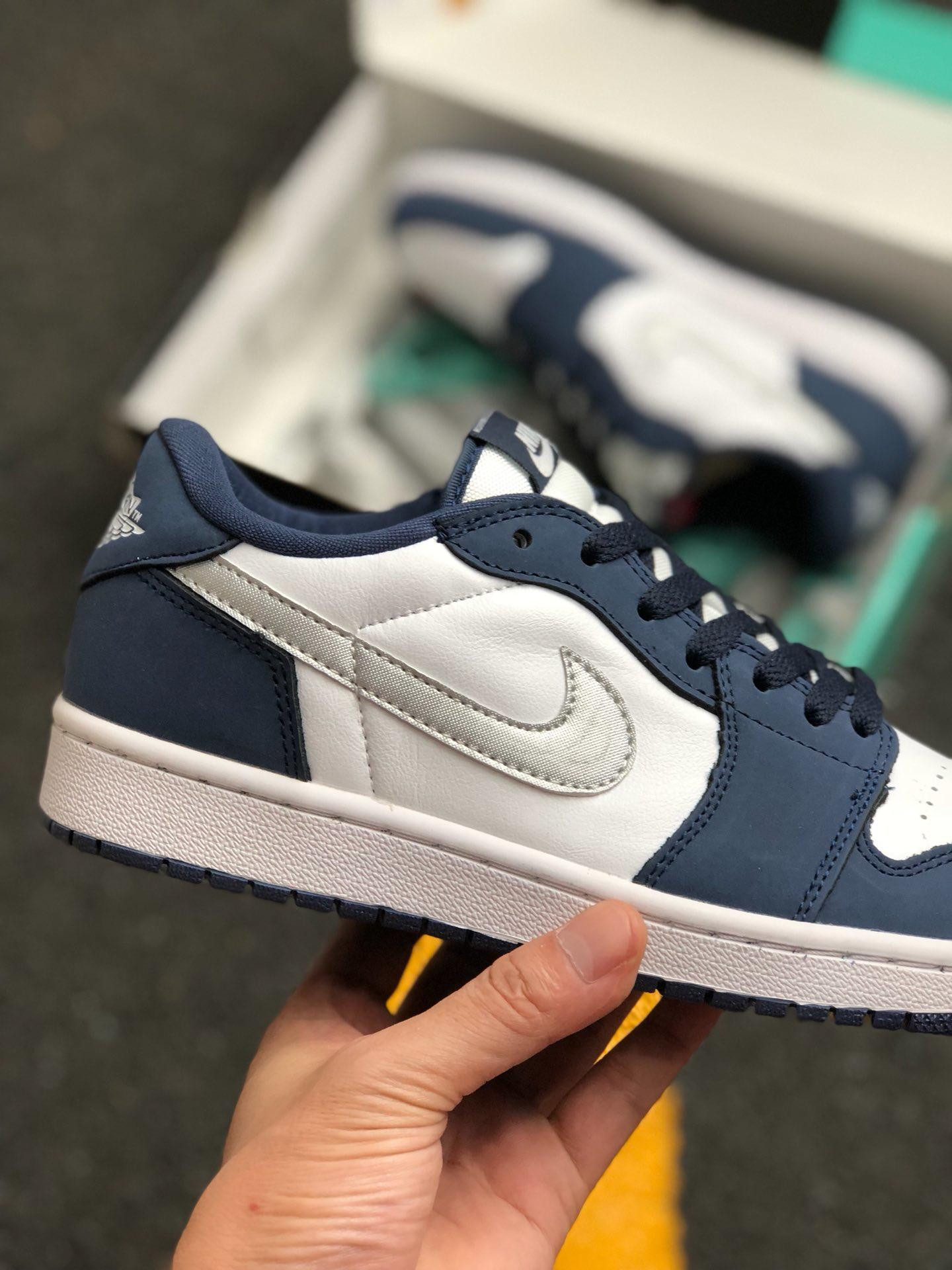 Nike SB x Air Jordan 1 Low Midnight Navy White-Ember Glow-Metallic Silver