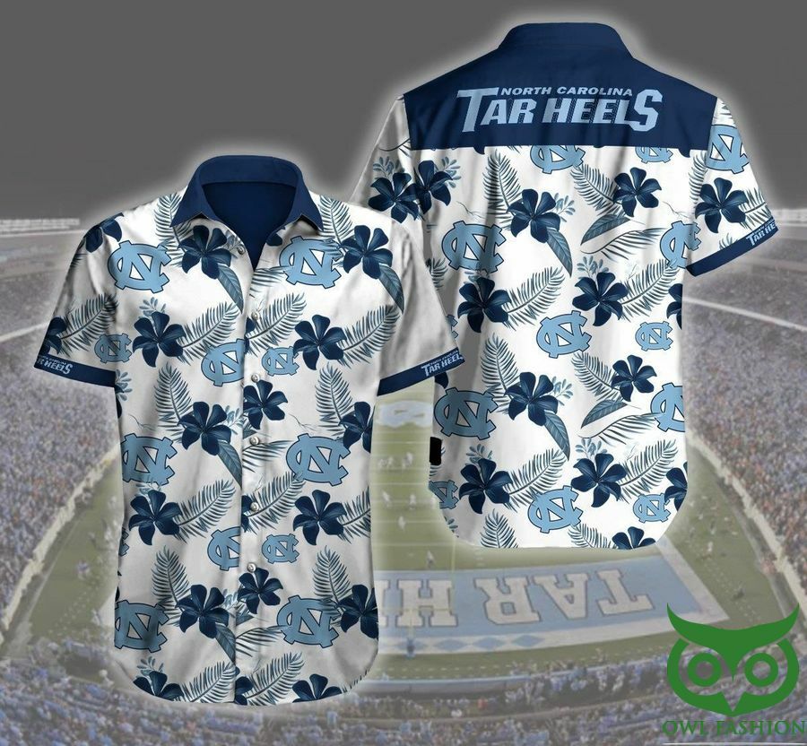 North Carolina Tar Heels Floral Dark Blue Hawaiian Shirt