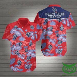 Pabst Blue Ribbon Floral Purple And Red Hawaiian Shirt