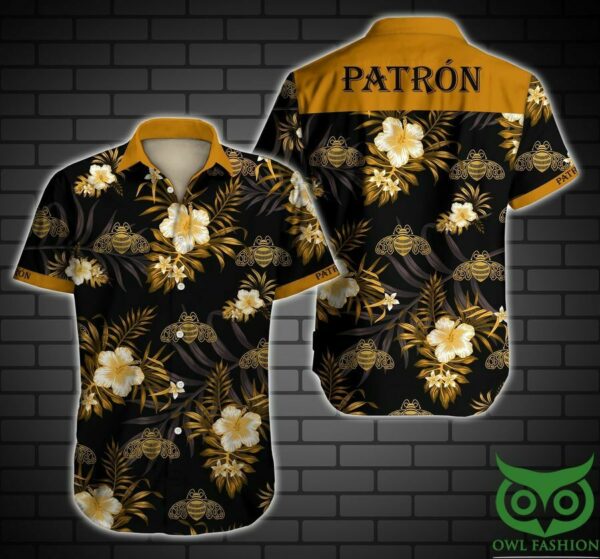 Patron Tequila Yellow Flowers Black Hawaiian Shirt