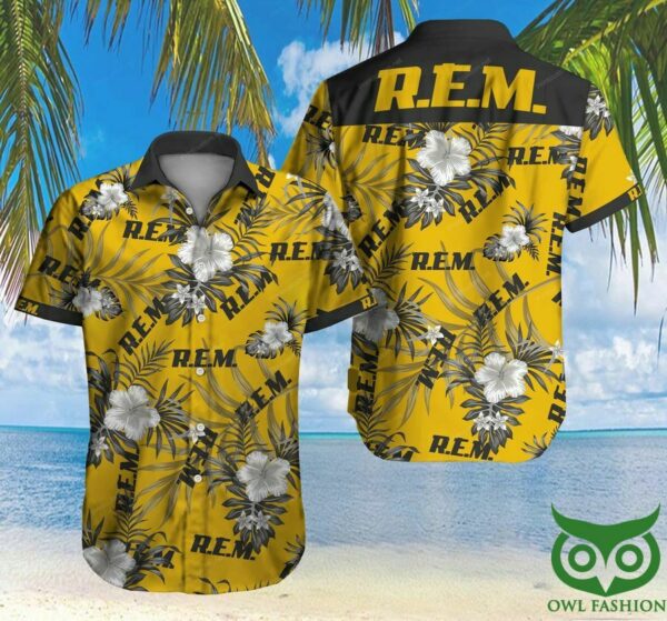 Rem Rock Band Gold Flowers Yellow Hawaiian Shirt