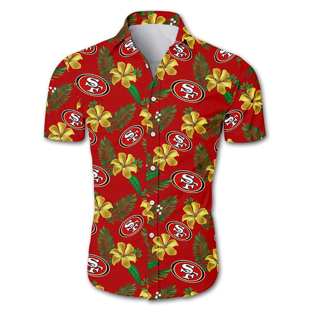 San Francisco 49Ers Red Floral Hawaiian Shirt