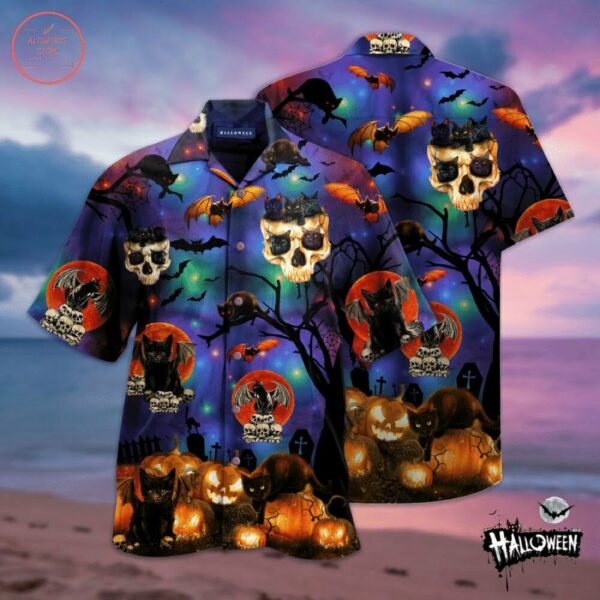 Scary Black Cat Hawaiian Shirt Outfit Beach Summer