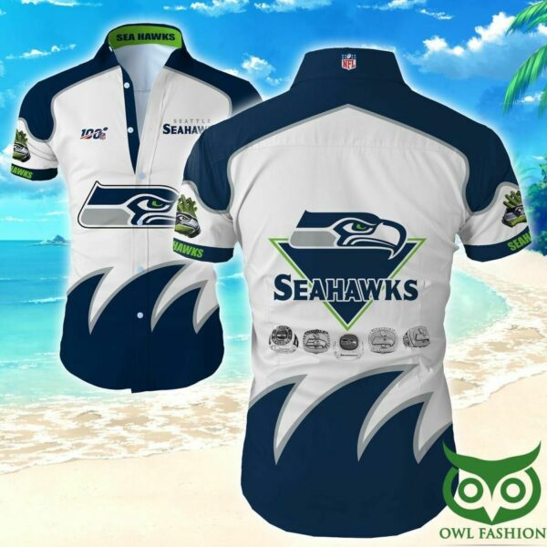 Seattle Seahawks White And Dark Blue Hawaiian Shirt