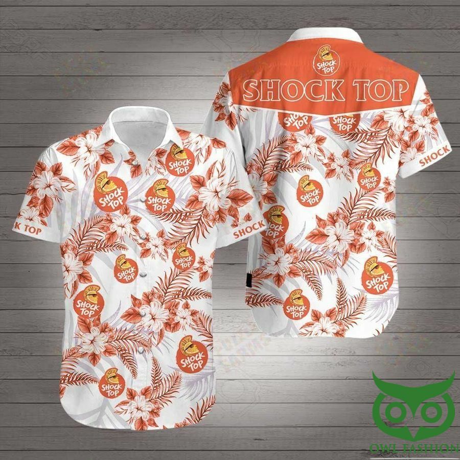 Shock Top U Floral Orange And White Hawaiian Shirt