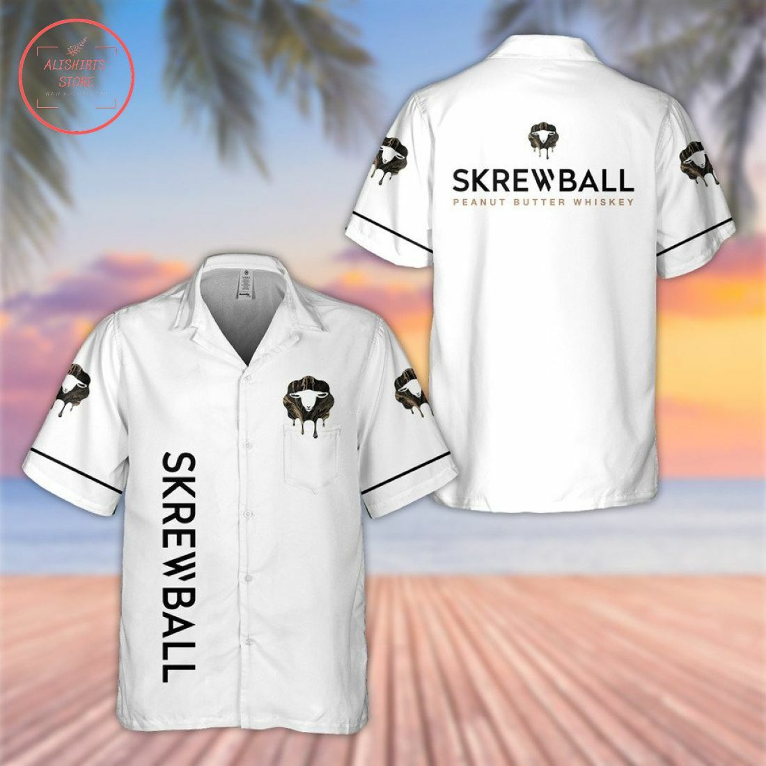 Skrewball Peanut Butter Whiskey Hawaiian Shirt