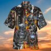 Skull On Fire Machine All Over Ed Hawaiian Shirt