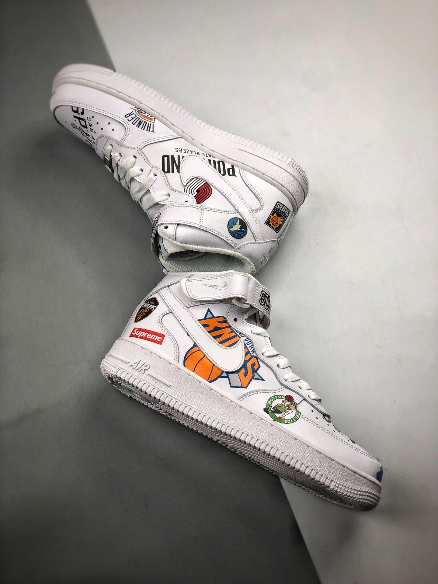 Supreme x Nike Air Force 1 Mid NBA Logos White AQ8017-100 For Sale