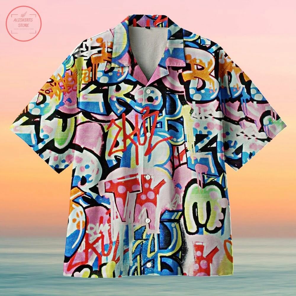 Tag You'Re It Bright Multi Urban Graffiti Hawaiian Shirt