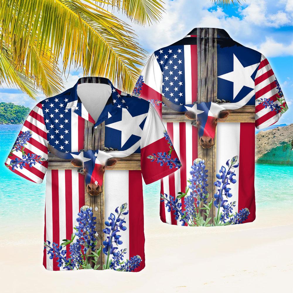 Texas Deer Longhorns Flower American Hawaiian Shirt