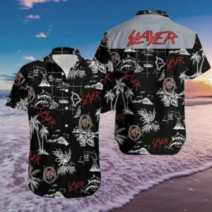 This Awesome Slayer Black And White L Button Up Hawaiian Shirt