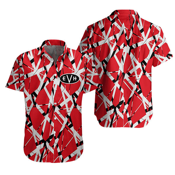 Van Halen For Fan Evh Memorials Eddie Van Halen Red Guitar S Button Hg Hawaiian Shirt