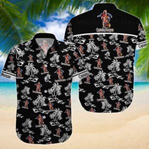 Black Aloha Captain Morgan Island Pattern Hawaiian Shirt MU