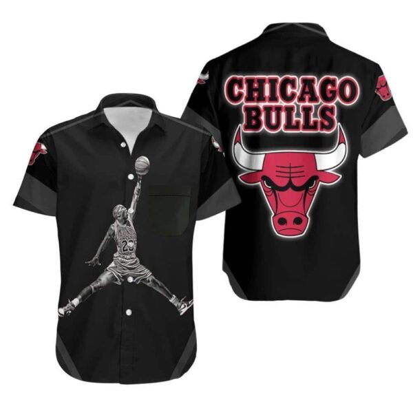 Black Michael Jordan Logo Chicago Bulls Hawaiian Shirt CC