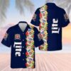 Blue Tropical Flowers Miller Lite Beer Hawaiian Shirt NE