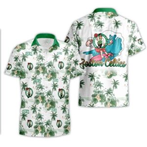 Boston Celtics Tropical Flower Pattern On White Theme Hawaiian Shirt EH