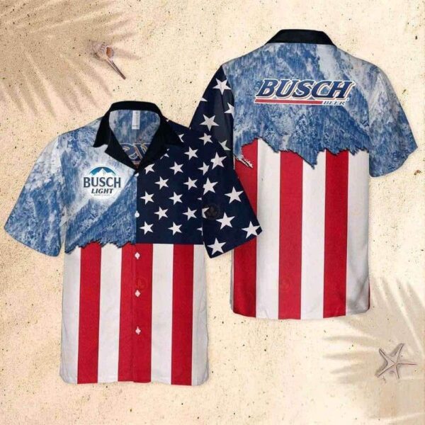 Busch Light Beer American Flag Hawaiian Shirt GZ