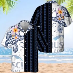 Busch Light Polynesian Pattern Blend Ocean Turtle Hawaiian Shirt OV