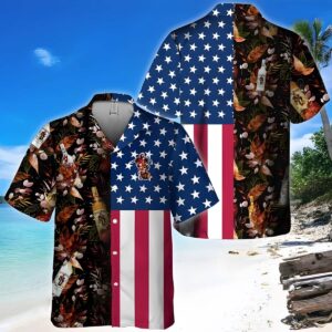 Captain Morgan Us Flag Tropical Flowers Hawaiian Shirt DI