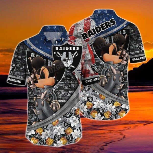 Disney Mickey Tropical Pattern Las Vegas Raiders Hawaiian Shirt JL