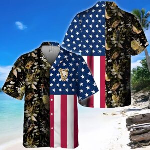 Guinness Us Flag Tropical Flowers Independence Day Hawaiian Shirt GE