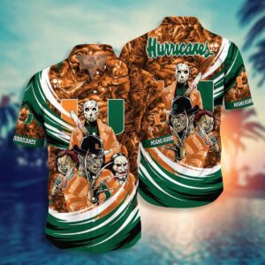 Miami Hurricanes Michael Myers Freddy Krueger Chucky Hawaiian Shirt ZC