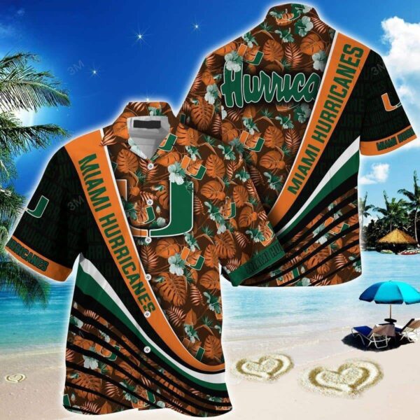 Miami Hurricanes Palm Leaves Pattern Hawaiian Shirt KU