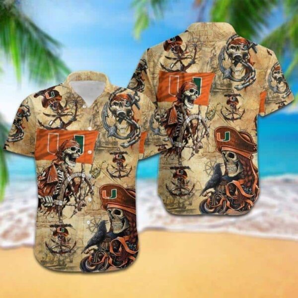 Miami Hurricanes Pirates Skull Hawaiian Shirt KA