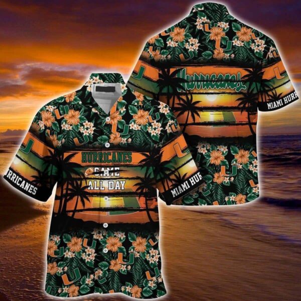 Miami Hurricanes Tropical Flower Pattern Hawaiian Shirt QM