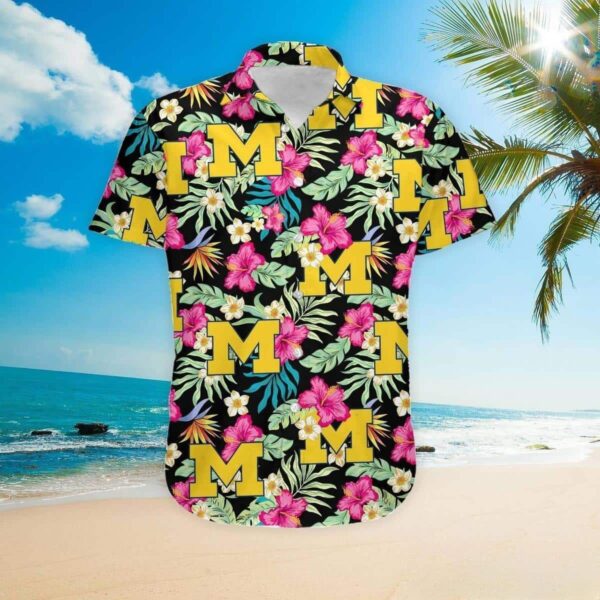 Michigan Wolverines Hibiscus Pattern Hawaiian Shirt MO