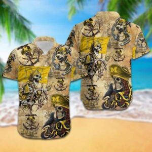 Michigan Wolverines Pirates Skull Hawaiian Shirt SU
